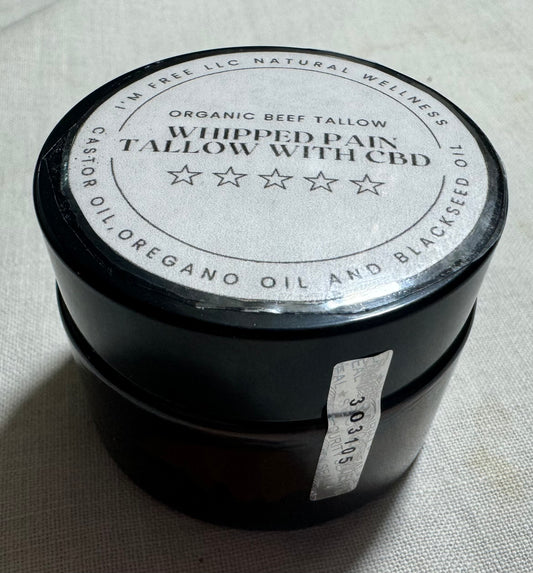 Whipped CBD tallow infused with oregano oil, black seed oil intended to heal as it brings instant relief.