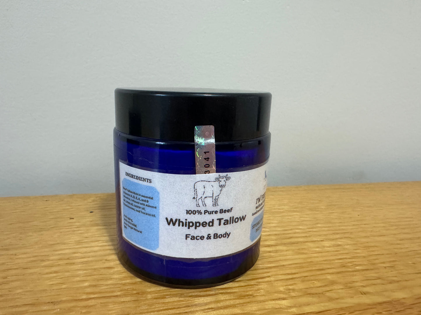 4 Ounce jar Whipped tallow with castor oil, frankincense oil, tea tree oil, and jojoba oil